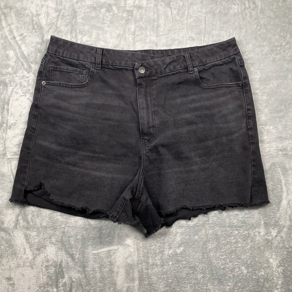American Eagle Outfitters Womens Black Denim Curvy Mom Shorts Raw Hem Size 18